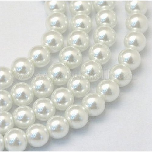 100 perles ronde en verre nacré fabrication bijoux 4 mm blanc