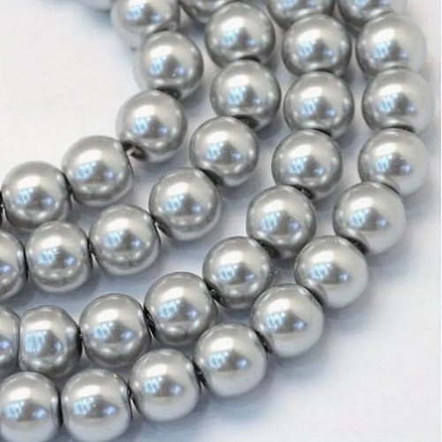 100 perles ronde en verre nacré fabrication bijoux 4 mm gris