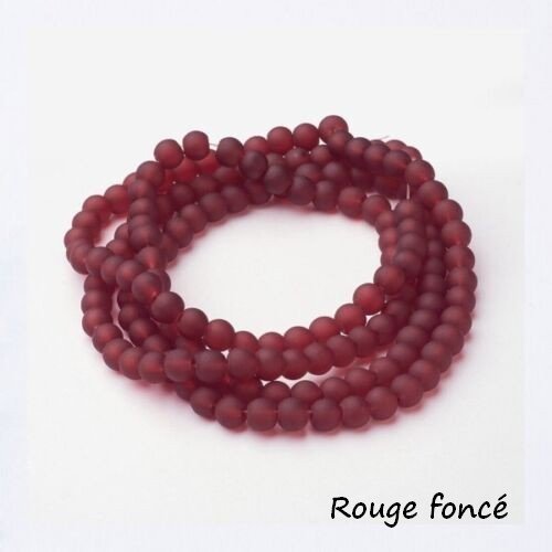 Fil de 95 perles ronde de verre transparent mat givré 8 mm fabrication bijoux rouge fonce