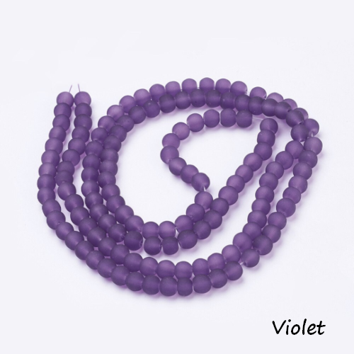 Fil de 95 perles ronde de verre transparent mat givré 8 mm fabrication bijoux violet
