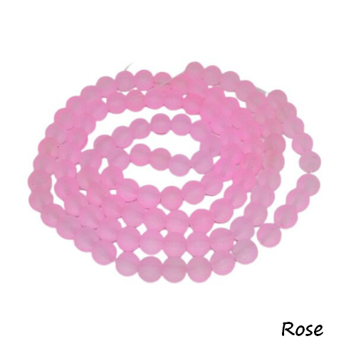 Fil de 95 perles ronde de verre transparent mat givré 8 mm fabrication bijoux rose