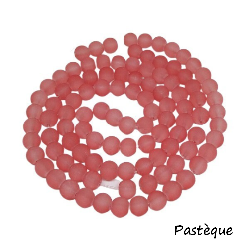 Fil de 95 perles ronde de verre transparent mat givré 8 mm fabrication bijoux pasteque