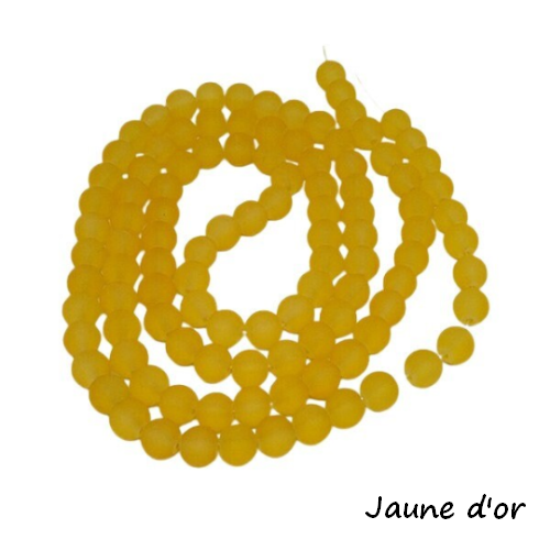 Fil de 95 perles ronde de verre transparent mat givré 8 mm fabrication bijoux jaune d or