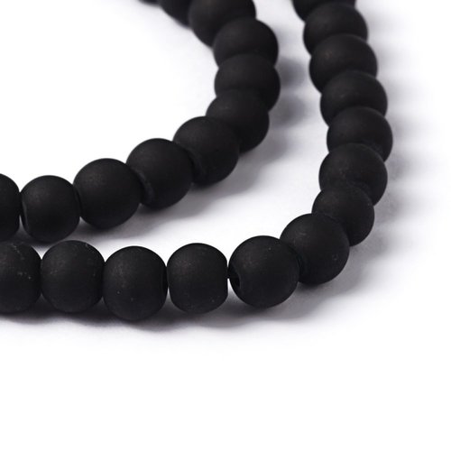 Fil de 95 perles ronde de verre transparent mat givré 8 mm fabrication bijoux noir