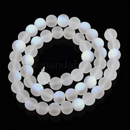 Fil de 135 perles ronde de verre transparent mat givré 6 mm blanc