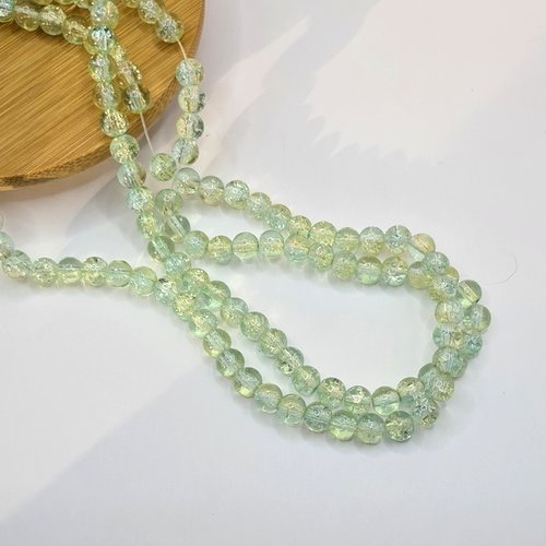 Fil de 140 perles ronde de verre craquelé fabrication bijoux 6 mm vert cristal