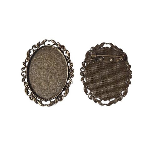 1 support cabochon ovale broche couleur bronze scab 340