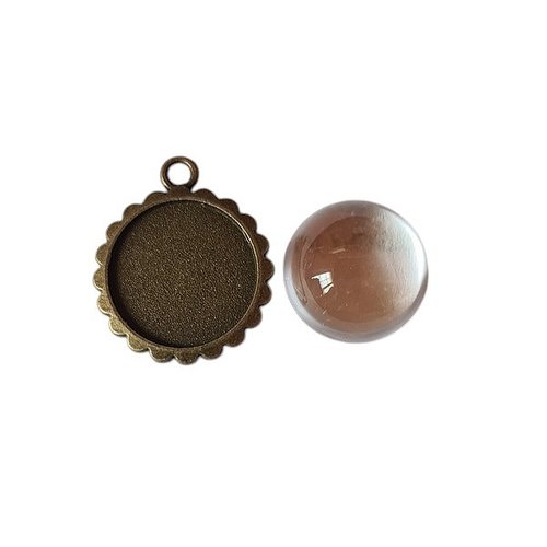 8 supports cabochon + cabochons en verre rond pour boucles d'oreille couleur bronze