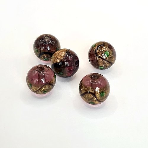 5 perles lampwork rondes 14 mm fabrication bijoux doré violine
