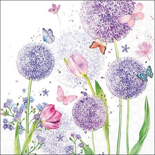 2 serviettes en papier 33 x 33 cm découpage collage fleur mauve f 651