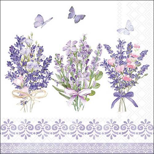 2 serviettes en papier 33 x 33 cm découpage collage fleur lavande papillon