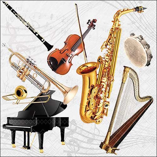 2 serviettes en papier 33 x 33 cm découpage collage instruments de musique d 105 xl