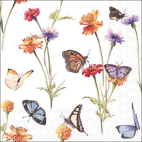 2 serviettes en papier 33 x 33 cm découpage collage papillon fleur