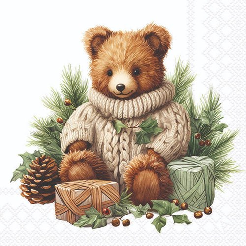 2 serviettes en papier 33 x 33 cm découpage collage ourson de noel n 607
