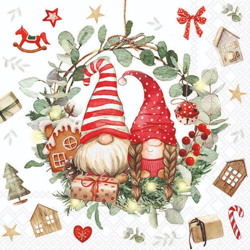 2 serviettes en papier 33 x 33 cm découpage collage gnomes de noel n 601