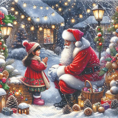 2 serviettes en papier 33 x 33 cm découpage collage enfant pere noel n 708