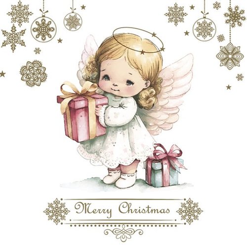 2 serviettes en papier 33 x 33 cm découpage collage ange de noel n 611