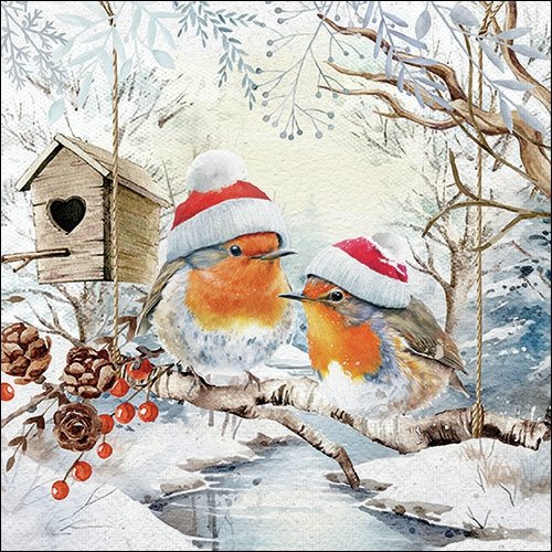 2 serviettes en papier 33 x 33 cm découpage collage oiseaux de noel no 210