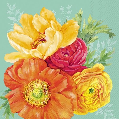 2 serviettes en papier 33 x 33 cm découpage collage fleur fond vert fl 1015