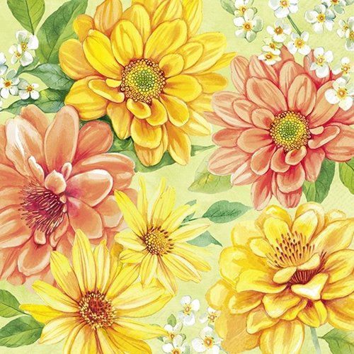 2 serviettes en papier 33 x 33 cm découpage collage fleur orange jaune fl 1014