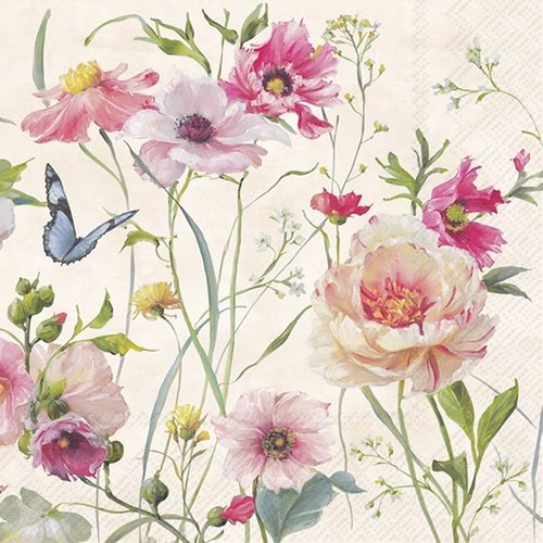 2 serviettes en papier 33 x 33 cm découpage collage fleur papillon fl 1013