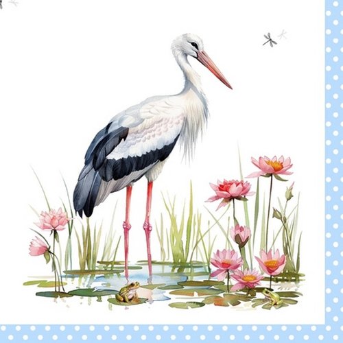 2 serviettes en papier 33 x 33 cm découpage collage oiseau cigogne o 402