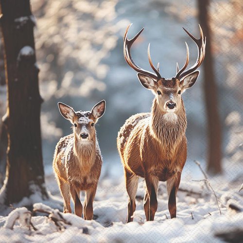 2 serviettes en papier 33 x 33 cm découpage collage cerf foret enneigee a 1001