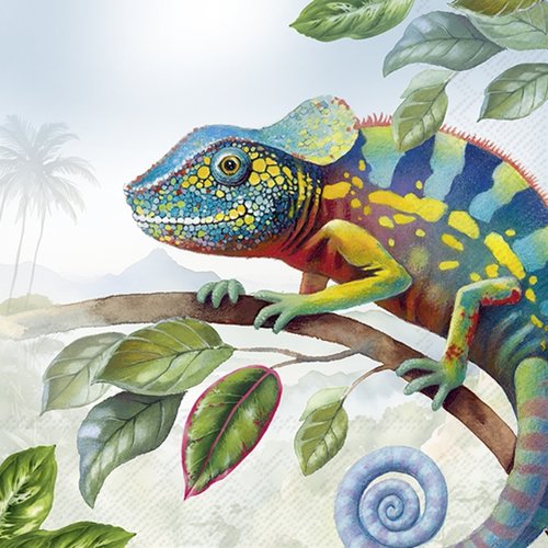 2 serviettes en papier 33 x 33 cm découpage collage cameleon exotique a 1012