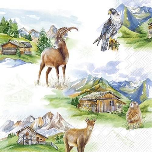 2 serviettes en papier 33 x 33 cm découpage collage vie des animaux dans la montagne a 1008