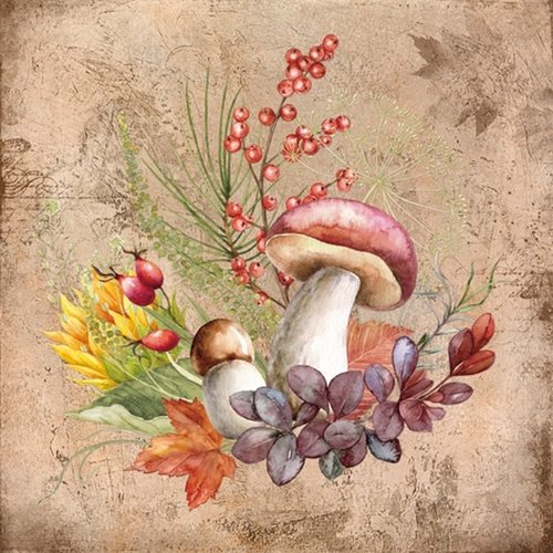 2 serviettes en papier 33 x 33 cm découpage collage nature champignon automne n 700