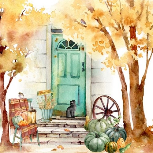 2 serviettes en papier 33 x 33 cm découpage collage chat devant la porte d 108 xl