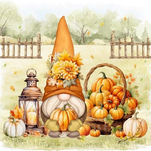 2 serviettes en papier 33 x 33 cm découpage collage gnome legumes automne d 109 xl