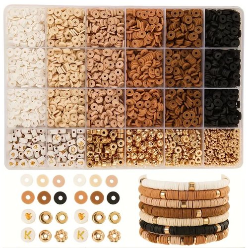 Boite de 2000 perles en silicone assorties 24 modèles différents  tons beige marron noir dore blanc 1567