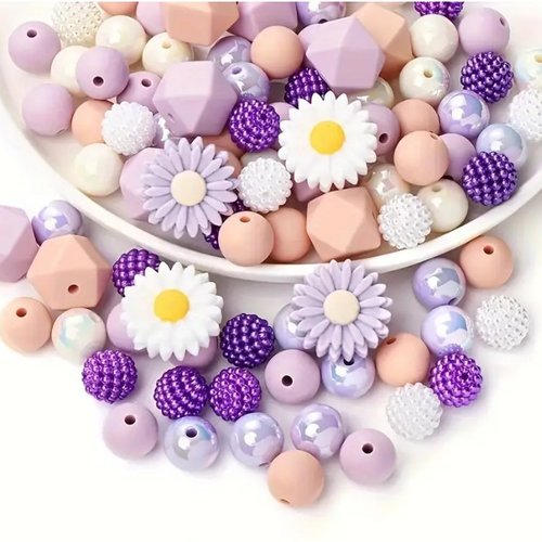 Lot de 68 perles en silicone assorties attache tétine bracelet porte clefs marguerite 47527