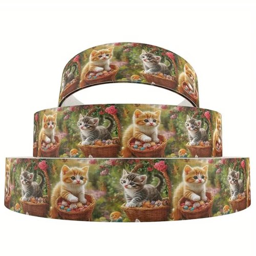 1 m de ruban gros grain imprimé 2.5 cm couture scrapbooking les chats