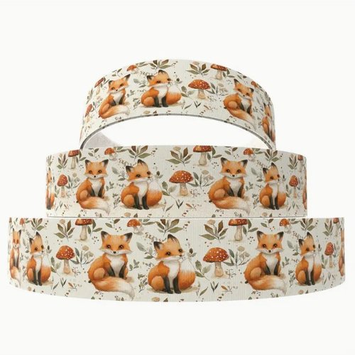1 m de ruban gros grain imprimé 2.5 cm couture scrapbooking renard