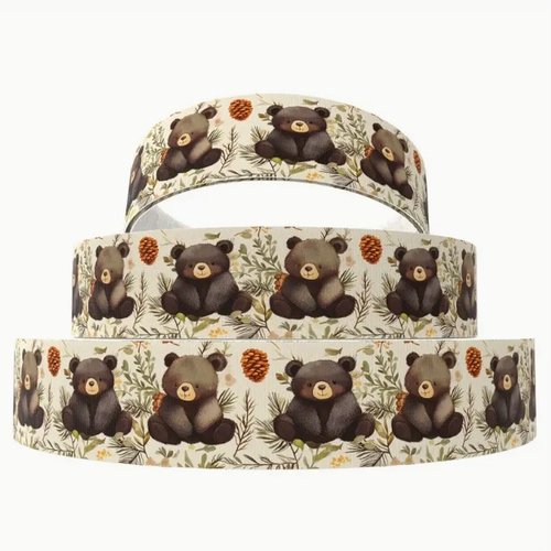 1 m de ruban gros grain imprimé 2.5 cm couture scrapbooking ourson