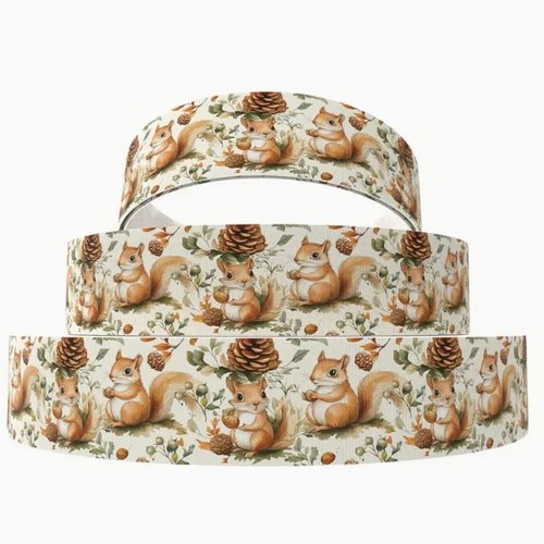 1 m de ruban gros grain imprimé 2.5 cm couture scrapbooking ecureuil