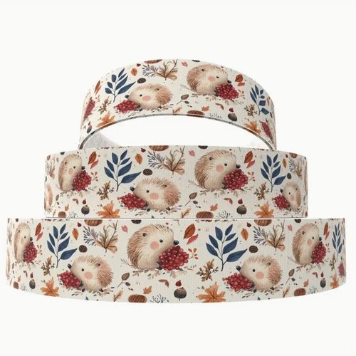 1 m de ruban gros grain imprimé 2.5 cm couture scrapbooking herisson fruit