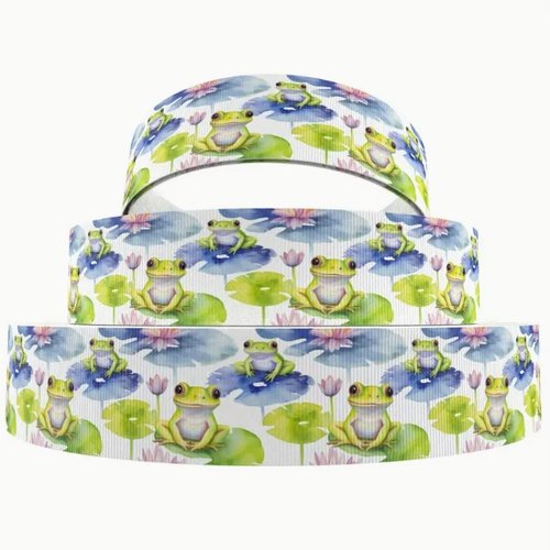 1 m de ruban gros grain imprimé 2.5 cm couture scrapbooking grenouille