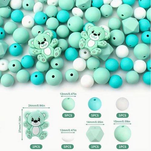 Ensemble de 23 perles en silicone attache tétine, bijoux fantaisies, porte clefs nounours