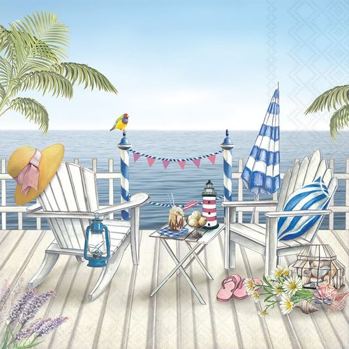 2 serviettes en papier 33 x 33 cm découpage collage vue sur mer