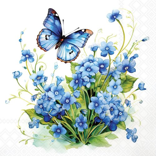 2 serviettes en papier 33 x 33 cm découpage collage fleur papillon bleu f 4009