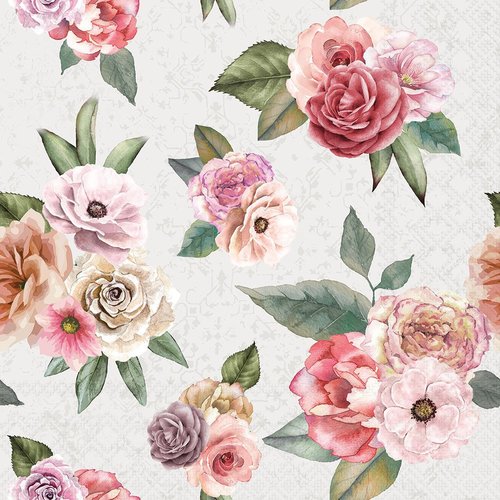 2 serviettes en papier 33 x 33 cm découpage collage fleur rose feuillage f 4006