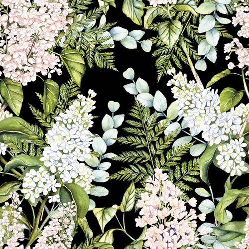 2 serviettes en papier 33 x 33 cm découpage collage fleur lilas feuillage fond bleu marine f 4002