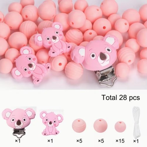Ensemble de 28 perles en silicone fabrication attache tétine koala rose