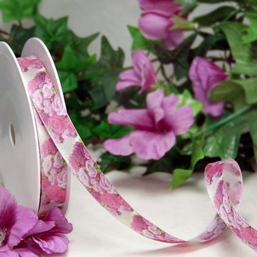 2 m de ruban galon fantaisie polyester 15 mm couture scrapbooking fleur rose