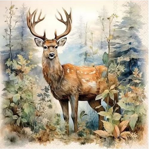2 serviettes en papier 33 x 33 cm découpage collage biche dans la foret ass 112