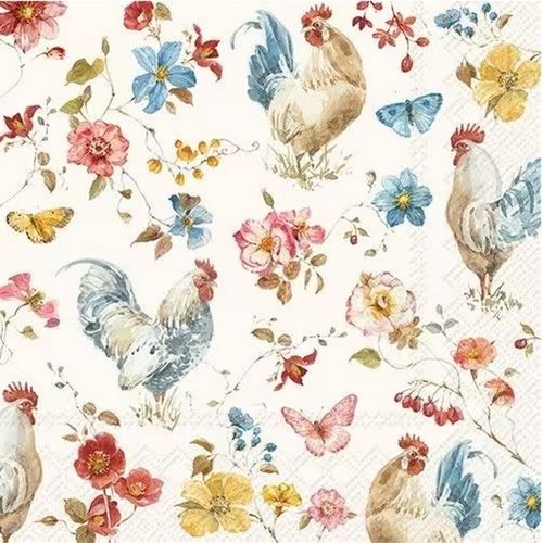 2 serviettes en papier 33 x 33 cm découpage collage poulet fleur papillon ass 103