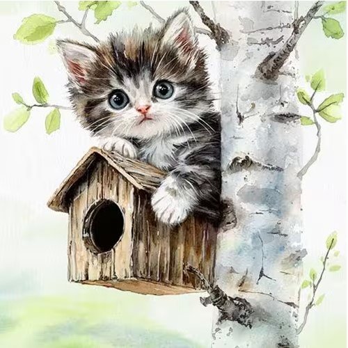 2 serviettes en papier 33 x 33 cm découpage collage chaton arbre nichoir ass 102